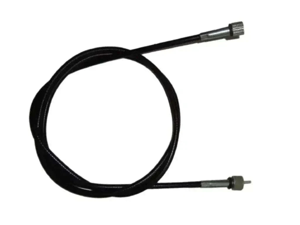 Speedometer cable with black braided sheath and metal end fittings