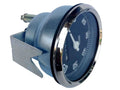 Blue speedometer gauge with chrome bezel and mounting bracket