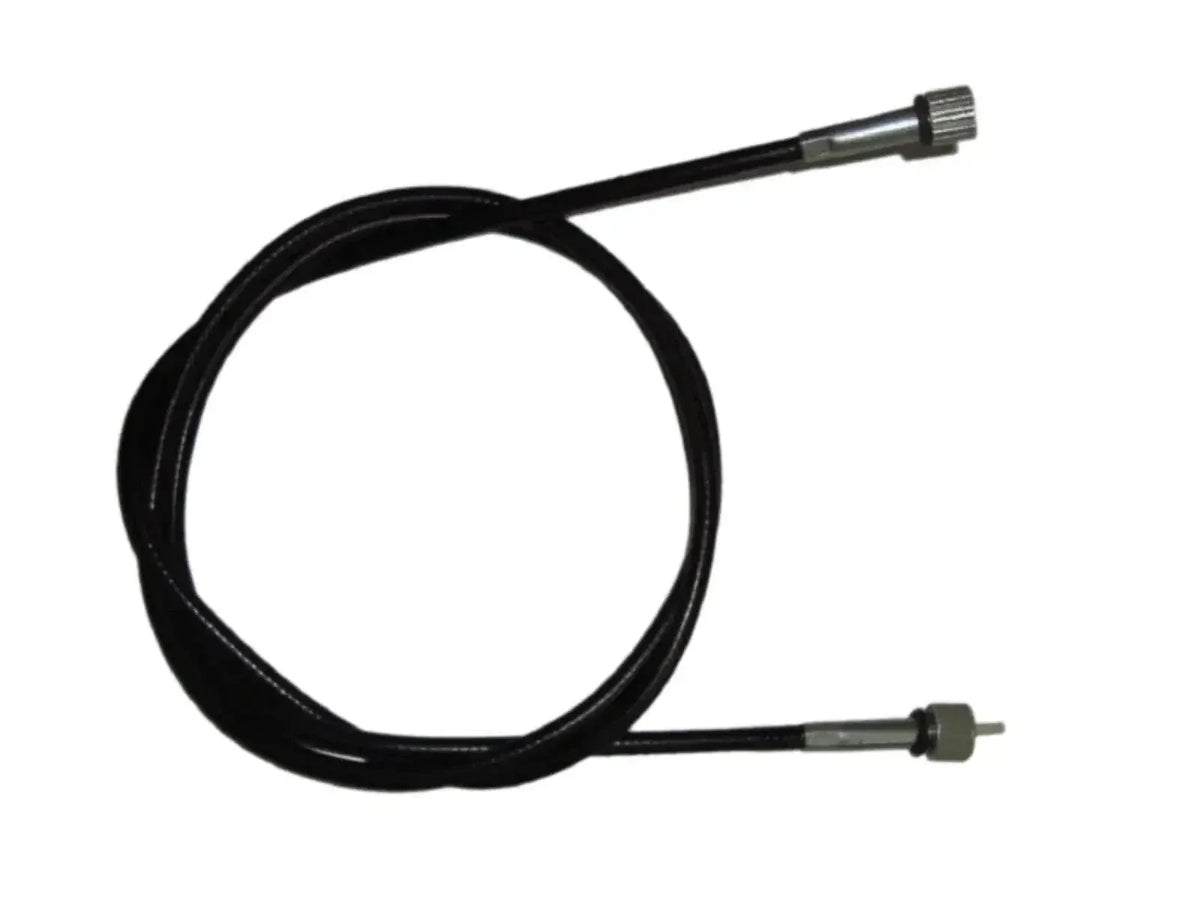 Black speedometer cable with metal ends, looped for display