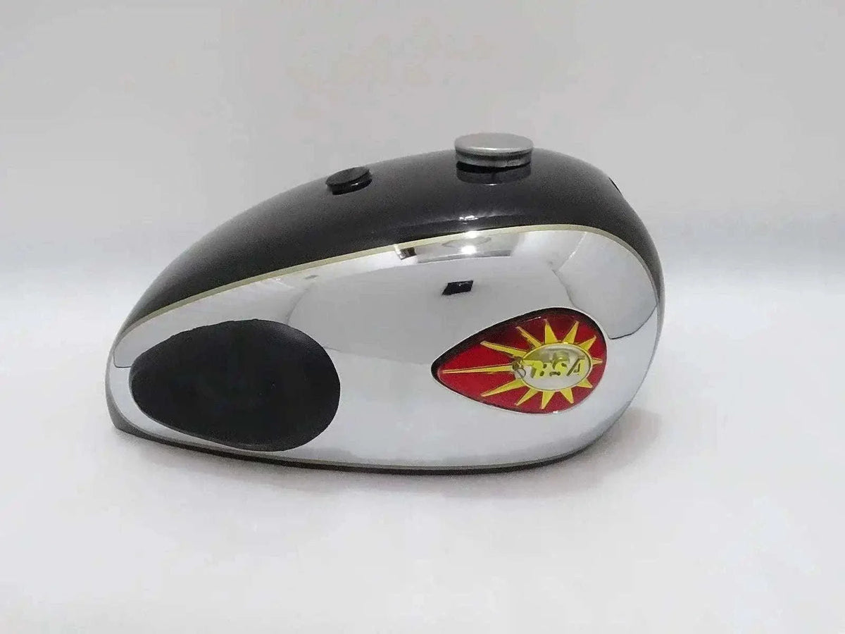 BSA A7 A10 SUPER ROCKET BLACK PETROL TANK CHROMED BADGES CAP KNEE PADS - bestsparestore