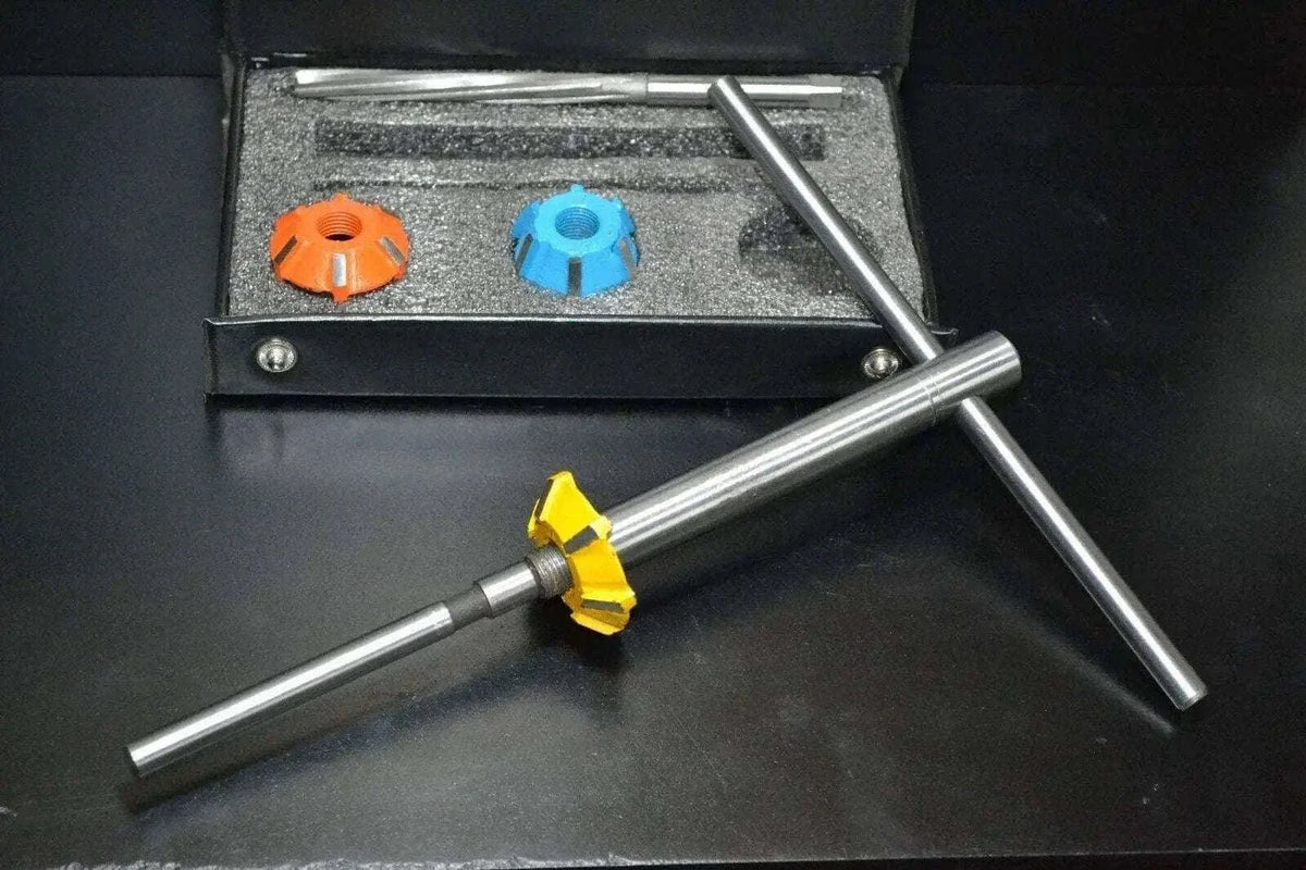 Carbide tipped valve seat tool/cutter set for LS2 V8 motors in a protective case