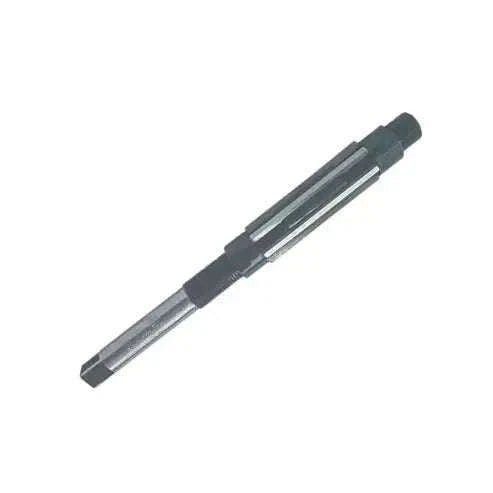 Adjustable hand reamer with tapered cutting end and dark grip sleeve