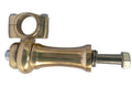 Brass handlebar riser clamp with riser bar and mounting bolt, metallic finish