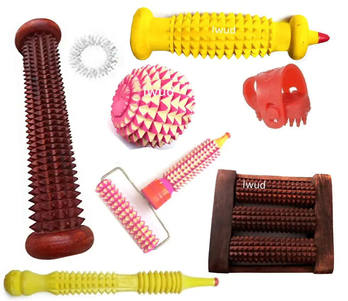 Wood acupressure foot and hand tool set for stress relief