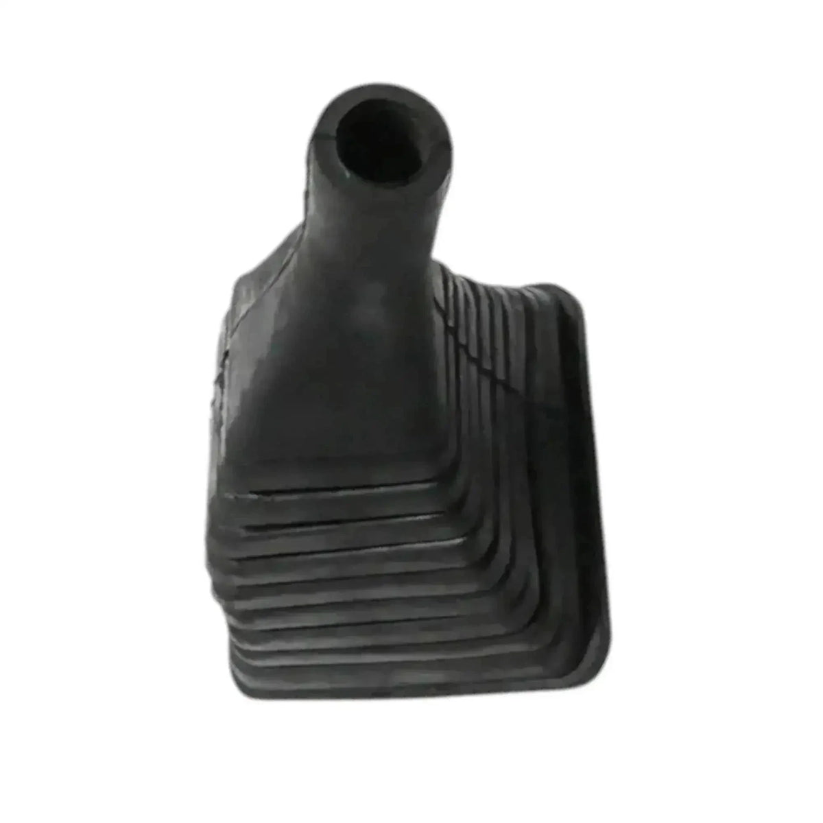 Black rubber excavator control gaiter boot with vertical ribbing and round top opening