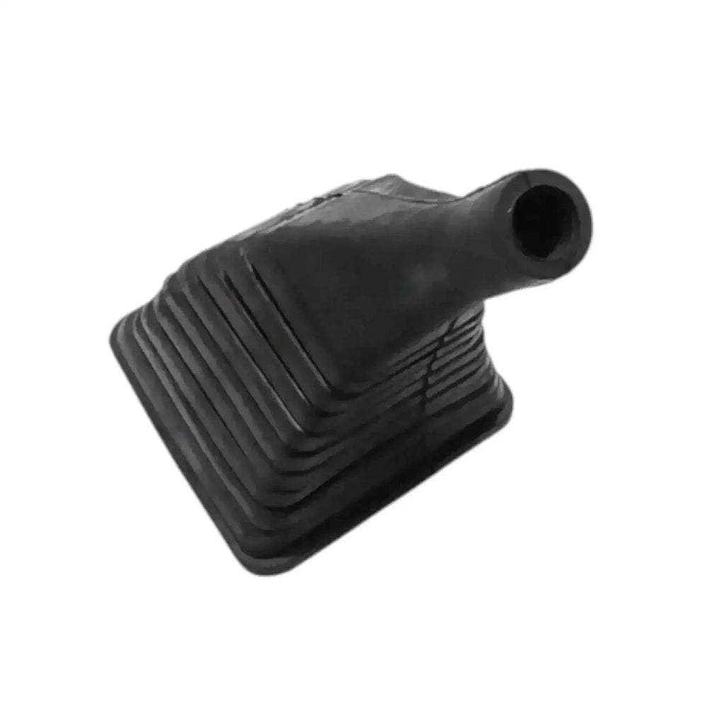 Black rubber control gaiter boot with thick base, curved ribs, and round opening