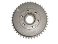 Metal rear sprocket with gear teeth and 5 bolt holes, gray finish