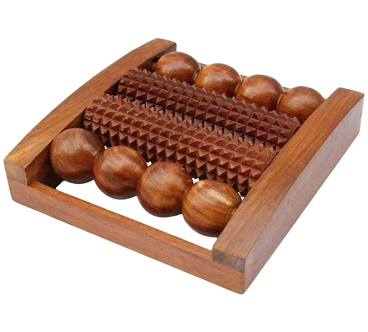 New Acupressure Wooden Foot Roller Massager with 4 Rollers Best Spare Store