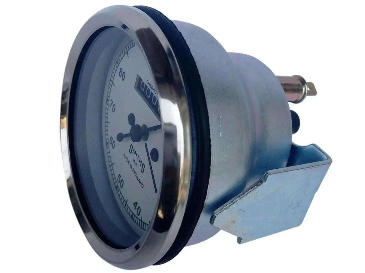 New Chrome Speedometer Smith Chrono Metric (10-80 MPH) with White Face Best Spare Store