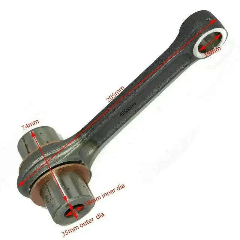 Dark metal connecting rod with bearing ends and inner outer diameter markings