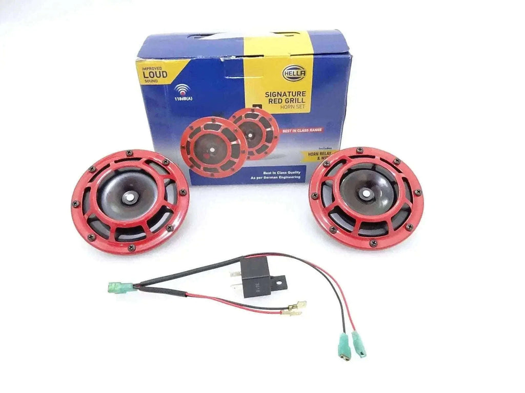 New HELLA Red Grill Supertone Horn Set 12V (Pair) - High Performance Best Spare Store