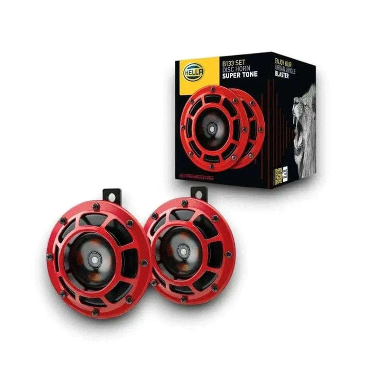 New Hella Supertone Twin Car Horn Pair - 12 Volt Red Grill Best Spare Store