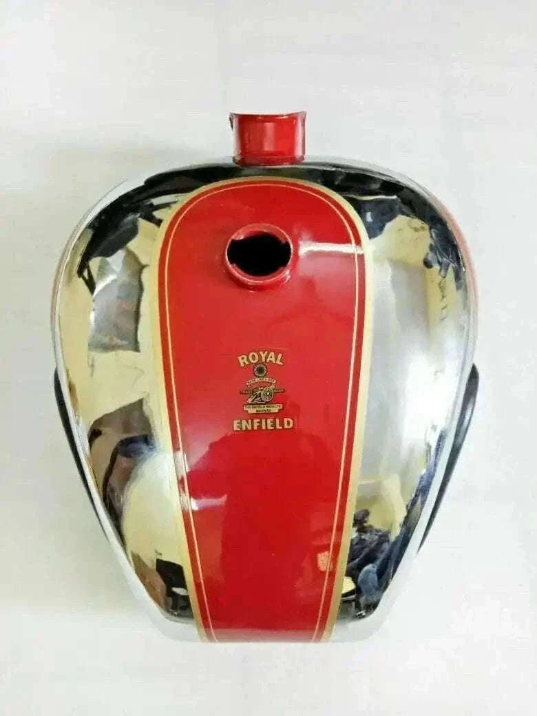 New Royal Enfield 4 Gallon (approx) Chrome & Red Painted Fuel Tank 1990's Model Best Spare Store