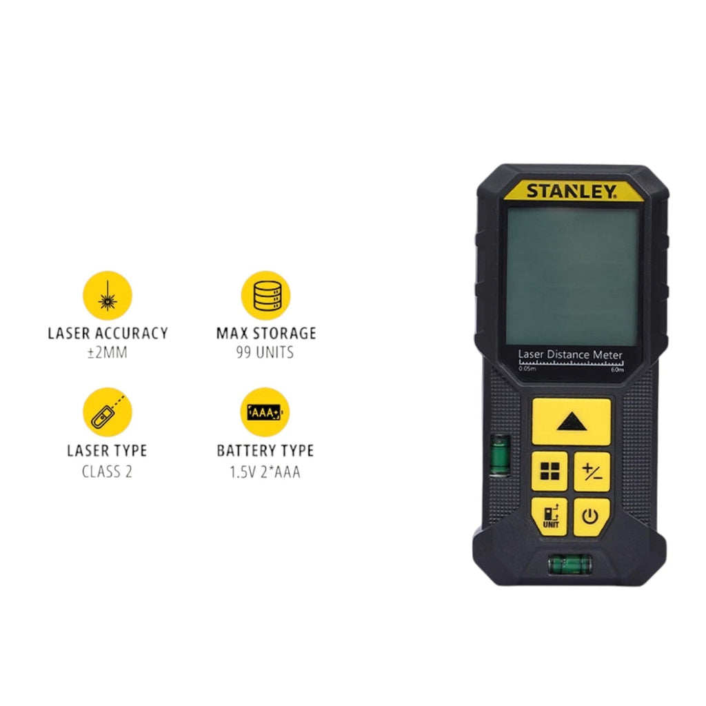 New STANLEY STHT77802-A Professional Black Laser Distance Meter - 60 M, ±2.0mm Accuracy Best Spare Store