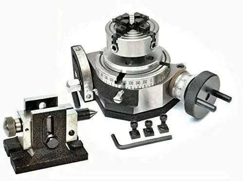 New Tilting Rotary Table 4 with 65mm Mini Scroll Chuck Single Bolt Tailstock Best Spare Store