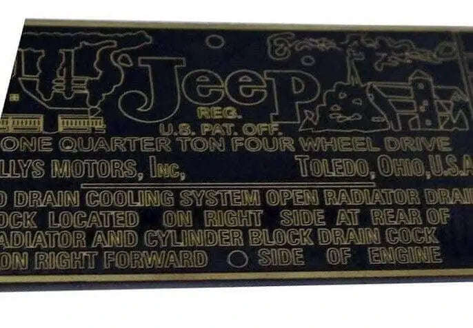New Willys Jeep Data Plate for CJ2A, CJ3A, CJ3B - Brass Construction Best Spare Store