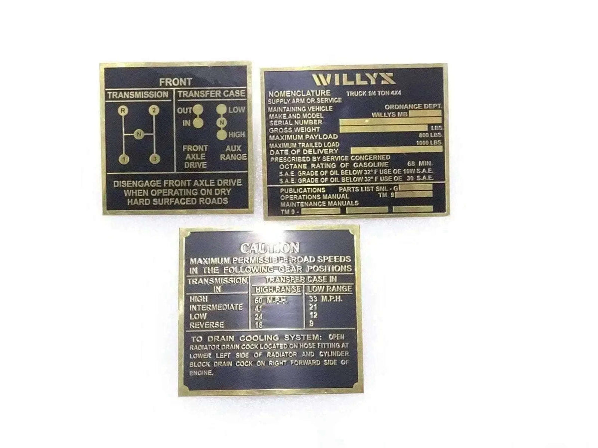 New Willys Jeep Transmission Brass Plate for Ford Models Best Spare Store