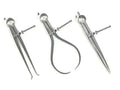Metal divider calipers set with three adjustable legs for internal and external lines