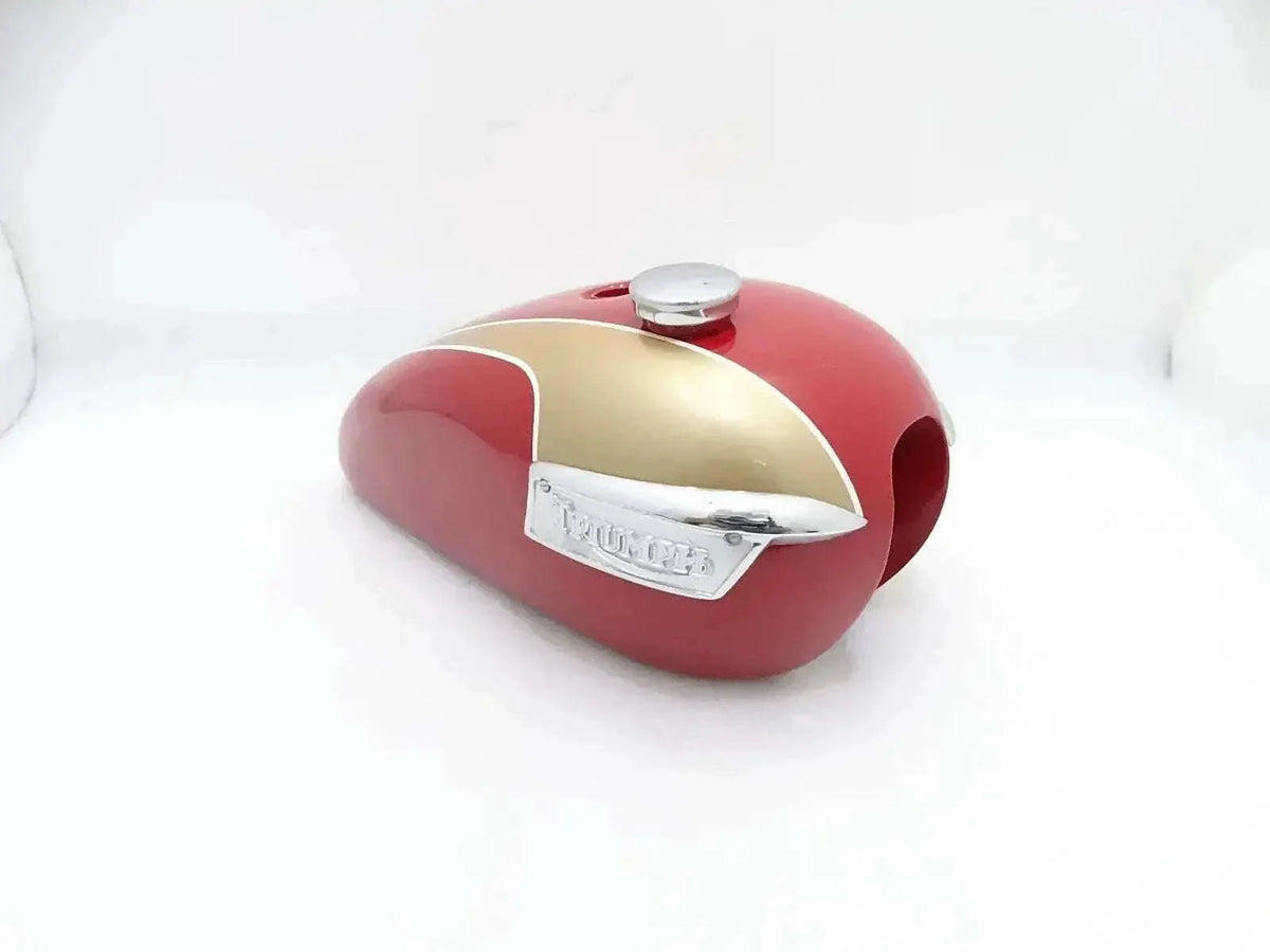 TRIUMPH T140 OIF FUEL TANK GOLDEN & RED PAINTED + CAP + BADGES - bestsparestore